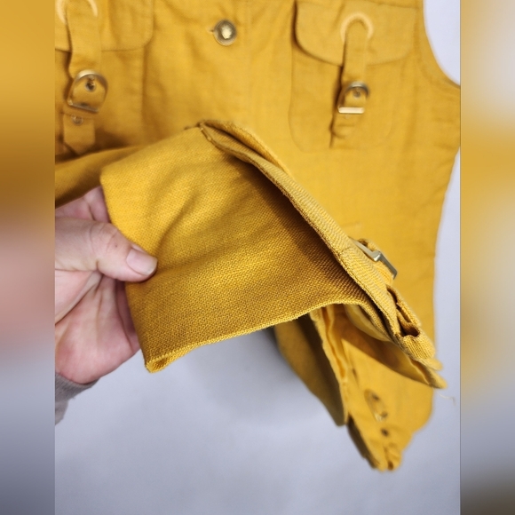SANDRO Sportswear Yellow Safari Vest Jacket Multi Pocket Linen Cotton Sz XL - Picture 7 of 11